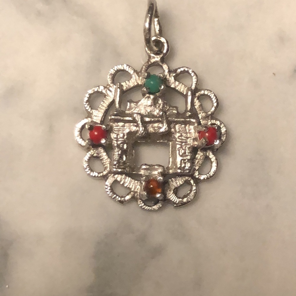 Christmas stocking fireplace sterling silver vintage pendant bracelet‎ charm